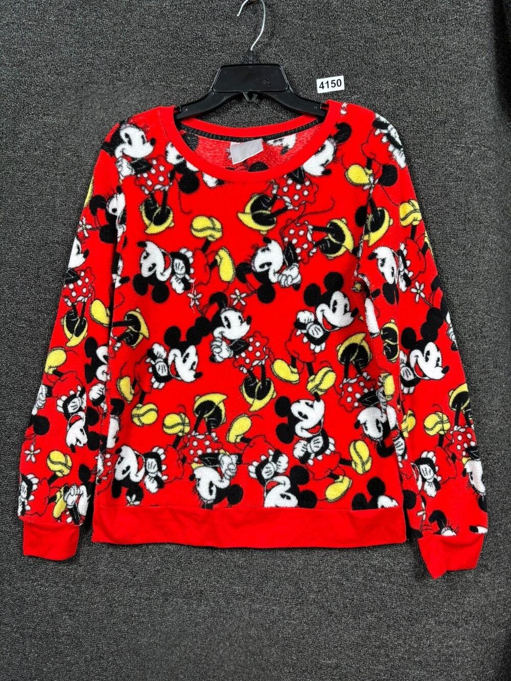 Disney Mickey Mouse Minnie Pullover Womens Large Fuzzy Fleece Crewneck Sweater